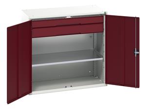 16926553.** Verso kitted cupboard with 1 shelf, 2 drawers. WxDxH: 1050x550x1000mm. RAL 7035/5010 or selected